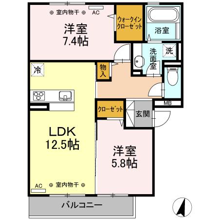 セゾン I(2LDK/2階)の間取り写真
