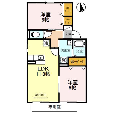 ラ・ピュールメゾン C棟(2LDK/1階)の間取り写真