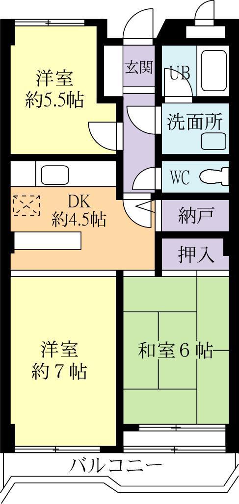ガーデンヒルズ久松(3DK/5階)の間取り写真