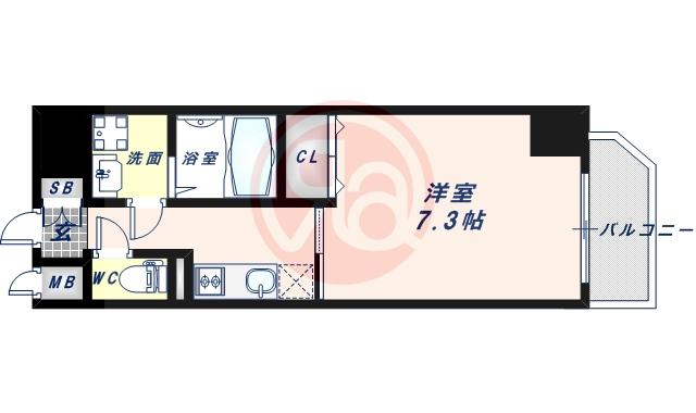ワールドアイ天王寺ミラージュ(1K/13階)の間取り写真
