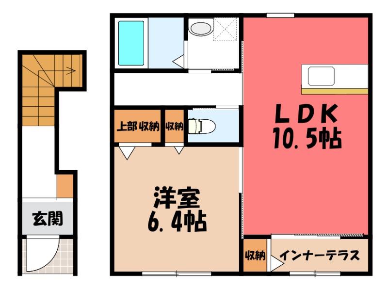 深谷市栄町スターテラスII(1LDK/2階)の間取り写真
