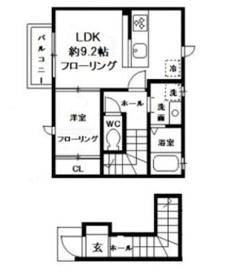 BONHEUR(1LDK/1階)の間取り写真