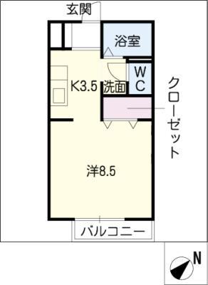 ヴィラ長久手2(1K/1階)の間取り写真