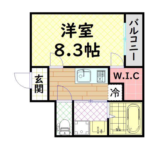 サン フィオーレ長尾II番館(1K/2階)の間取り写真
