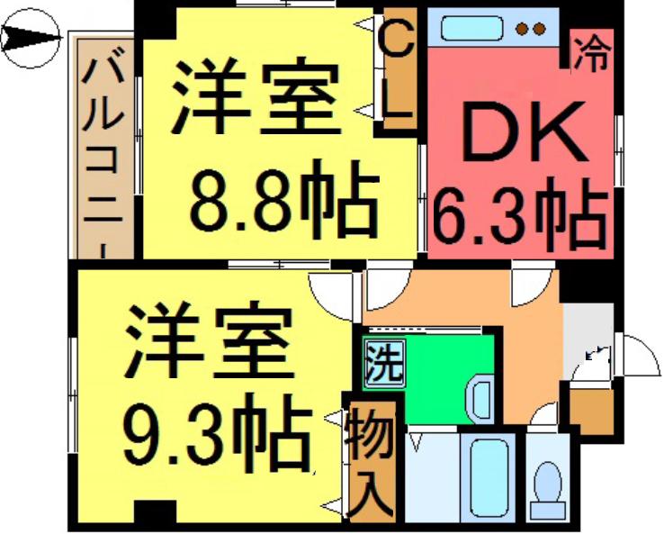 グランドゥール(2DK/3階)の間取り写真