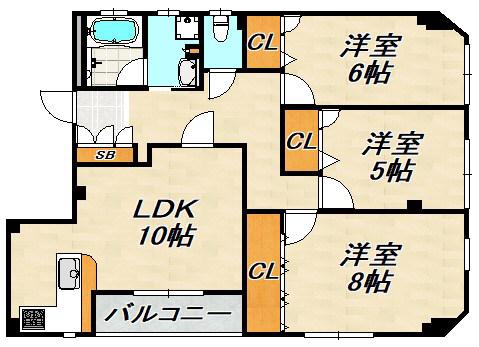 片桐ビル(3LDK/4階)の間取り写真