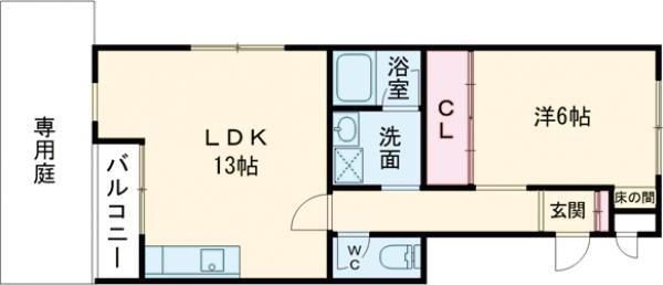 ヴィラオークラ(1LDK/1階)の間取り写真