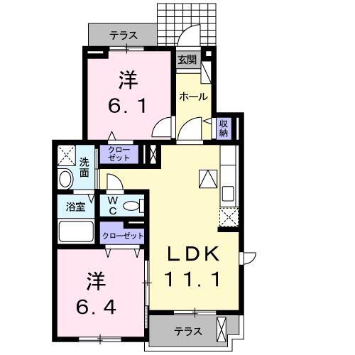 フレッシュリ-A(2LDK/1階)の間取り写真