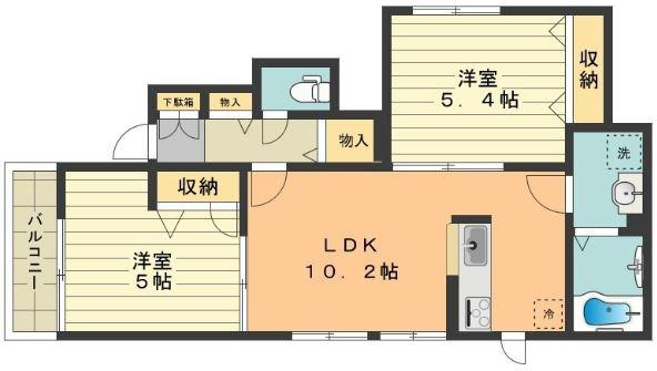 ルシェッロ(2LDK/1階)の間取り写真