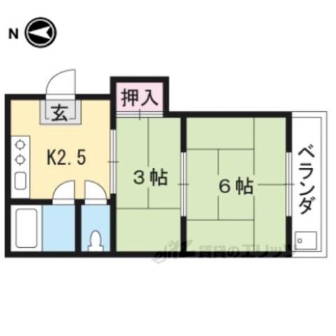 ハイツパープル(2K/2階)の間取り写真