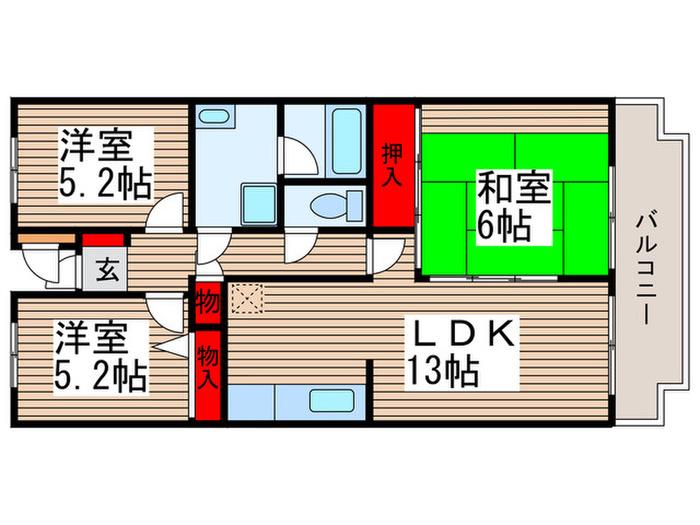 アヴェニール竹丘(3LDK/1階)の間取り写真