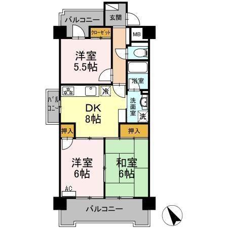 ル・ド・ソレイユ菰野(3DK/6階)の間取り写真