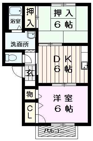 花水木タウンD棟(2DK/1階)の間取り写真