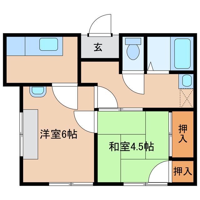 2丁目私の部屋(2K/1階)の間取り写真