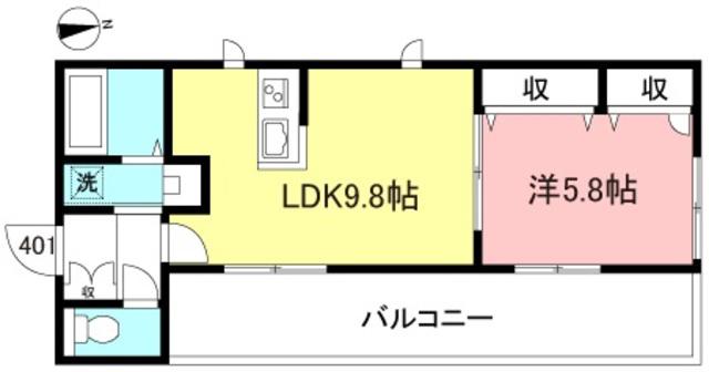 ドミール富士(1LDK/4階)の間取り写真