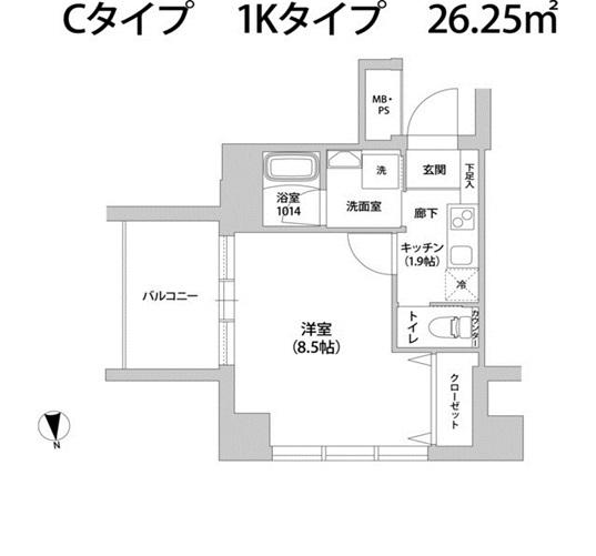 スカイレジデンス中落合(1K/3階)の間取り写真