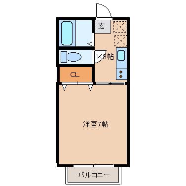 カラントアン(1K/1階)の間取り写真