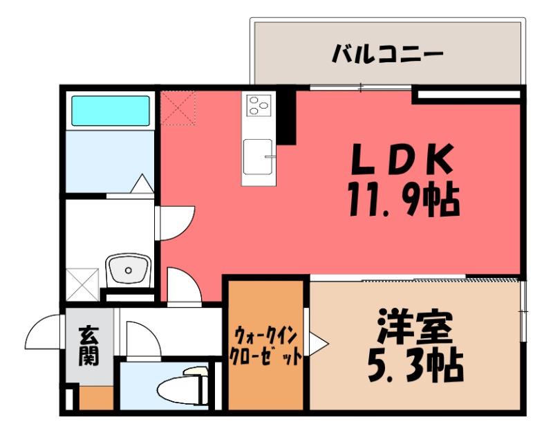 D-ROOM三河町(1LDK/1階)の間取り写真