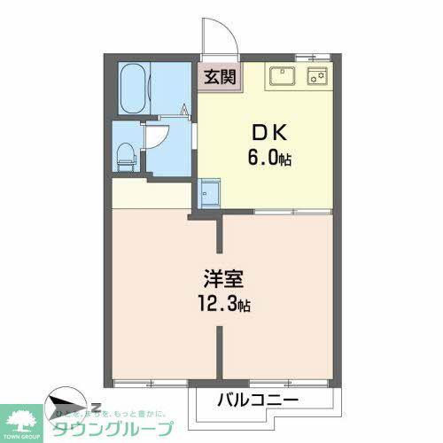 タウニーK(1DK/2階)の間取り写真