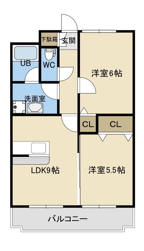 ビオトープヒルズエテルノ(2LDK/1階)の間取り写真