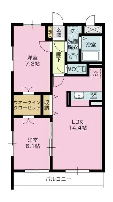クレール錦町(2LDK/1階)の間取り写真
