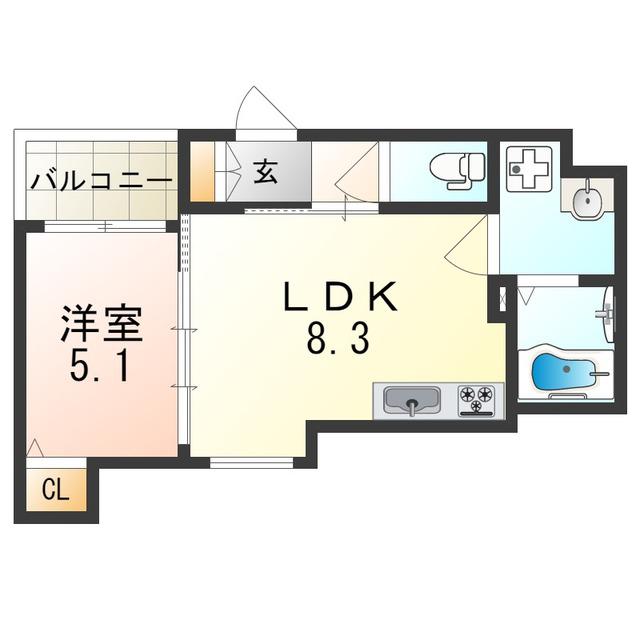 クリエオーレ吉田(1LDK/3階)の間取り写真