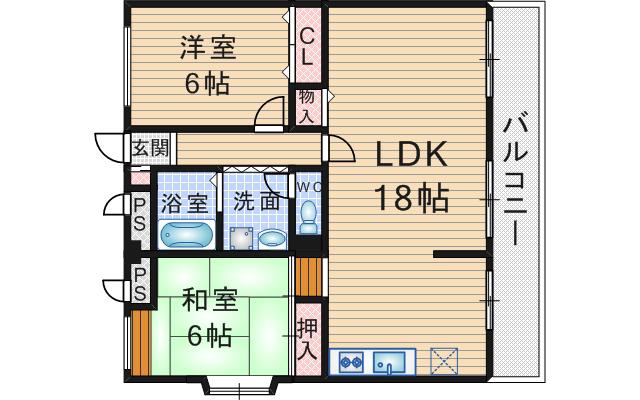 フローラルコート塚口(2LDK/6階)の間取り写真