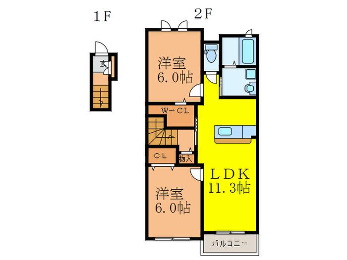 グランアンジュ I(2LDK/2階)の間取り写真