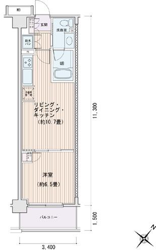エスティメゾン豊洲レジデンス E棟(1LDK/3階)の間取り写真