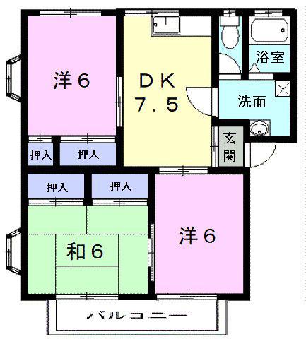 コンフォートK(3DK/2階)の間取り写真