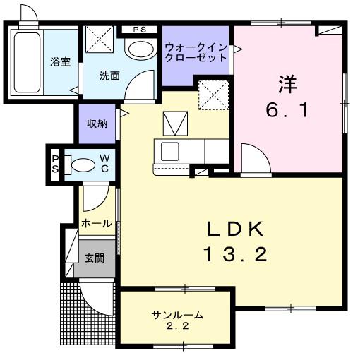 ミミエデン吉野ヶ里(1LDK/1階)の間取り写真