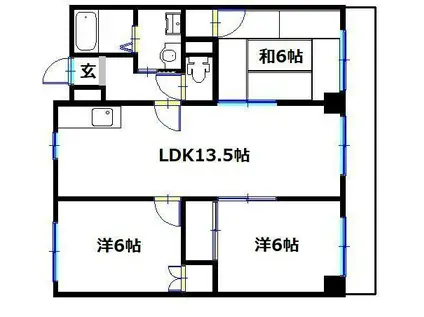 ハイツ赤坂(3LDK/5階)の間取り写真