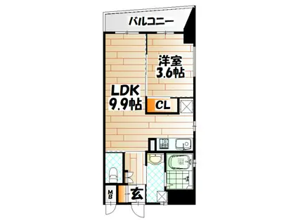 MGA城内(1LDK/9階)の間取り写真