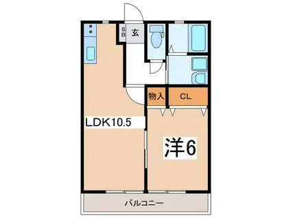 ハイムシンセリティ E棟(1LDK/2階)の間取り写真