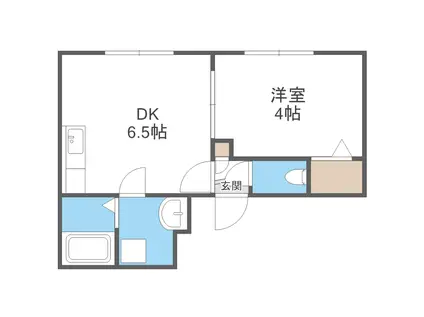 ホヌ豊平B棟(1DK/2階)の間取り写真