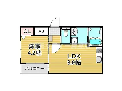 AIA難波南(1LDK/4階)の間取り写真