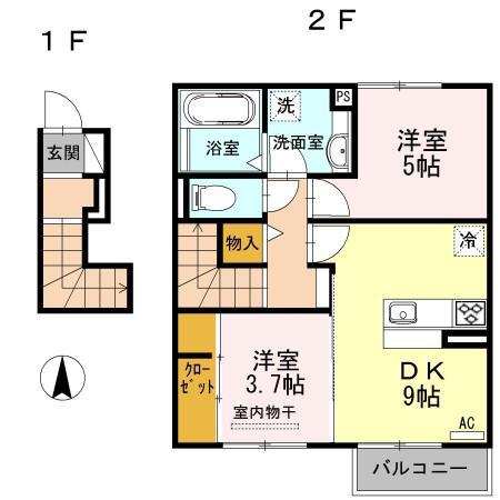 アンシャンテ憩A棟(2DK/2階)の間取り写真