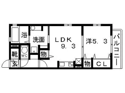 リヴェール(1LDK/1階)の間取り写真