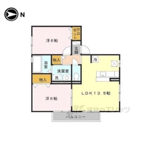 エスポワールB(2LDK/1階)の間取り写真