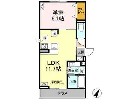 D-COMODO野塩(1LDK/1階)の間取り写真