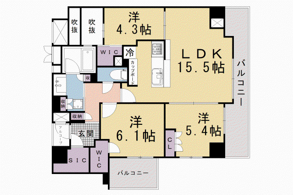 パラドール御所西グランデ(3LDK/4階)の間取り写真