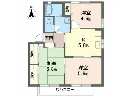 グランドール北町B(3K/2階)の間取り写真