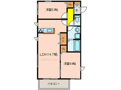 N-VILLAGEゆなみII (2LDK/2階)の間取り写真