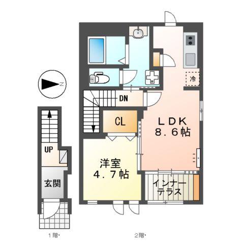 コンフォートW(1LDK/2階)の間取り写真
