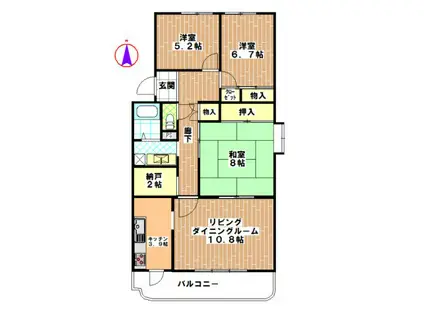 川越グリーンパークM-1号棟(3LDK/4階)の間取り写真