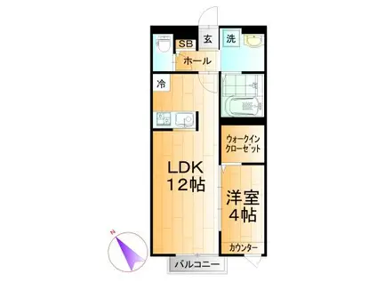 ボンフルール(1LDK/2階)の間取り写真