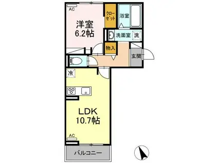 プランドールX(1LDK/3階)の間取り写真