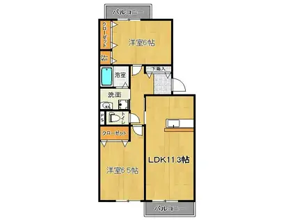 ミルキークォーツ(2LDK/2階)の間取り写真