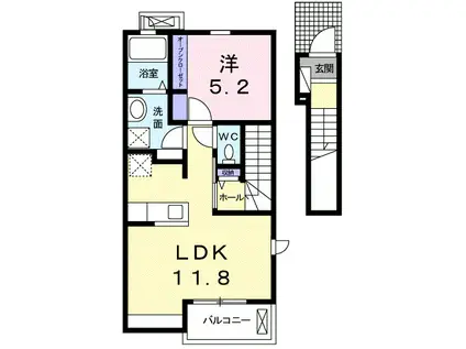 ルピナス I(1LDK/2階)の間取り写真
