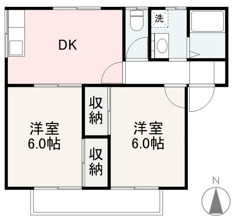 ガーデンヒルズ鬼無(2DK/2階)の間取り写真
